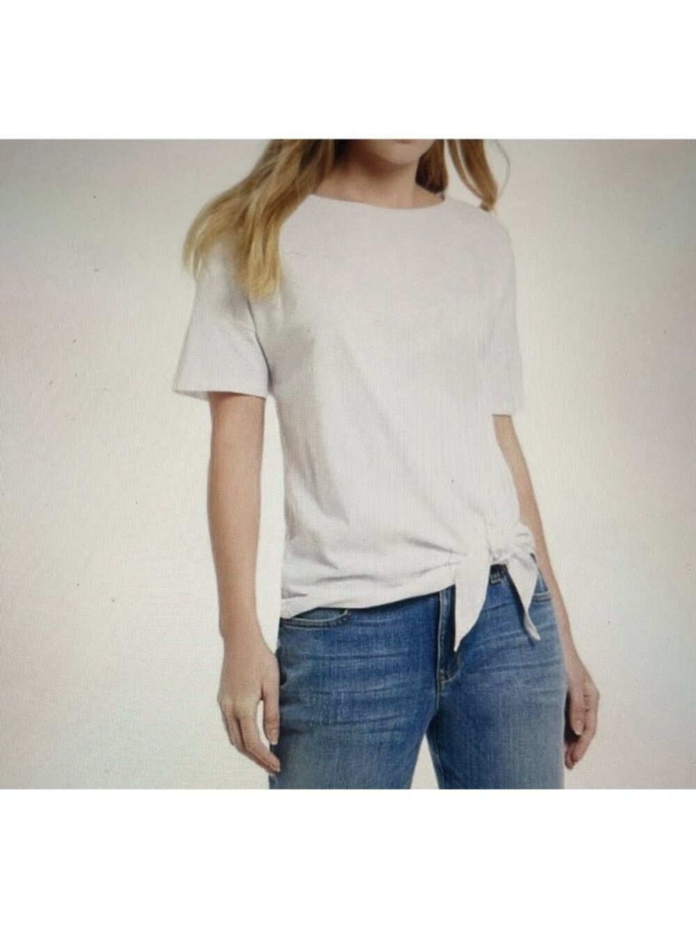 Eileen Fisher 100% Organic Cotton T-Shirt Tie Front White Oversized Slouchy Sz L